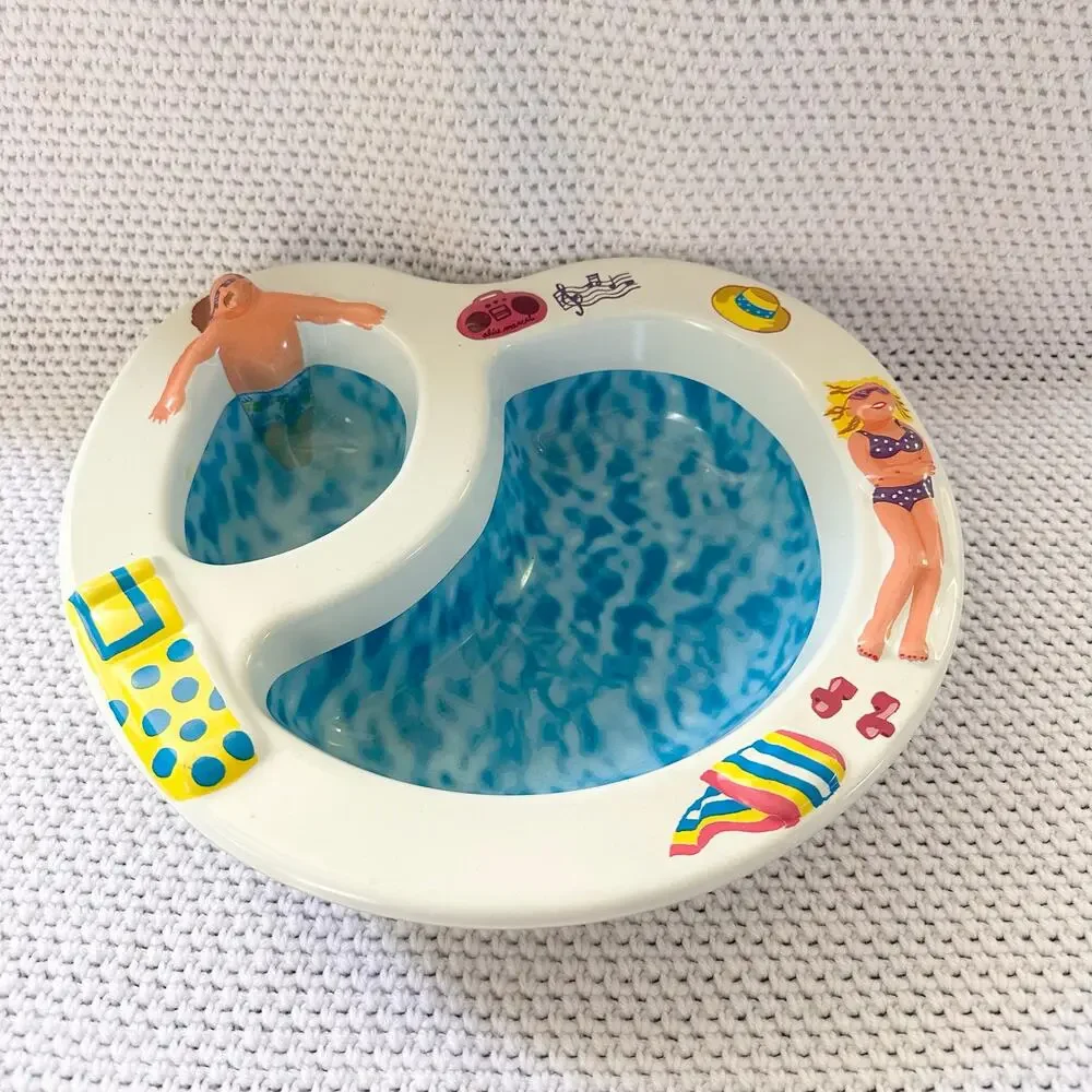 Vintage Swimming Pool Bikini Chip Dip Serving Bowl Alice Marcel Plastic 1990s